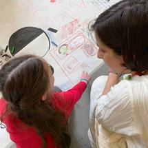 Child and adult drawing together